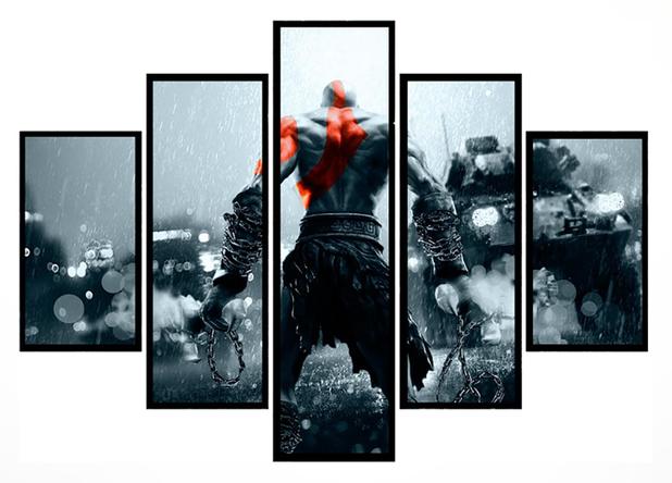 Quadro Mosaico 5 Partes God Of War Kratos Moldura Preta Art e Cia Menor preço em Quadro Mosaico 5 Partes God Of War Kratos Moldura Preta Art e Cia