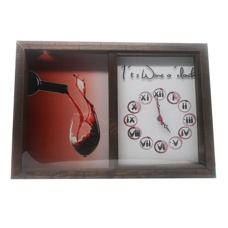 Quadro porta tampinhas ou rolhas com relogio de parede luxo em madeira rustica grande 30x45cm - Gimp Menor preço em Quadro porta tampinhas ou rolhas com relogio de parede luxo em madeira rustica grande 30x45cm - Gimp