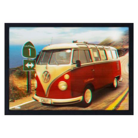 Quadro Poster 3D Kombi Antiga Vermelha e Branca 70x50cm - Decore pronto Menor preço em Quadro Poster 3D Kombi Antiga Vermelha e Branca 70x50cm - Decore pronto
