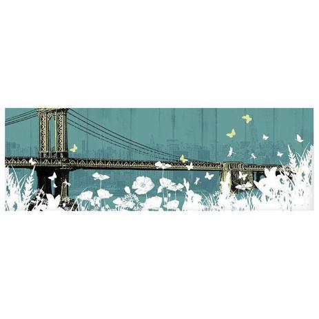 Quadro Tela Decorativa Ponte de Manhattan Flores e Borboletas 150x50cm - Decore pronto Menor preço em Quadro Tela Decorativa Ponte de Manhattan Flores e Borboletas 150x50cm - Decore pronto