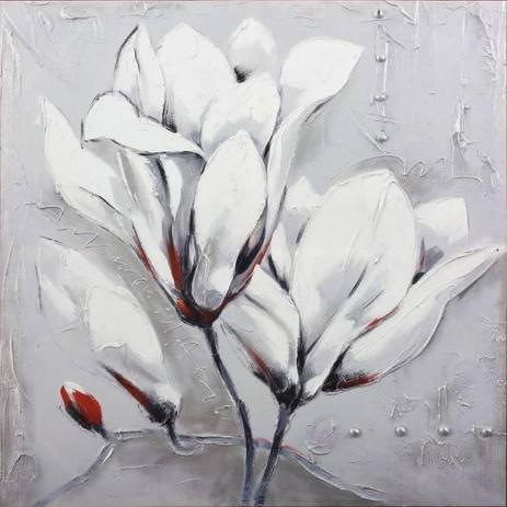 Quadro Tela Impressa Flor Branca 100x100cm - Decore pronto Menor preço em Quadro Tela Impressa Flor Branca 100x100cm - Decore pronto