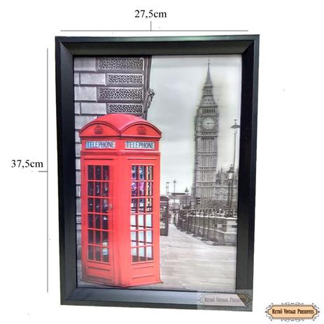 Quadro Vintage em 3 Dimensões - Cabine Telefone Londres - Mch ornamentos Menor preço em Quadro Vintage em 3 Dimensões - Cabine Telefone Londres - Mch ornamentos