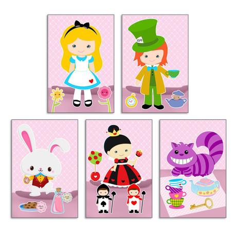 Quadros Alice No Pais Das Maravilhas Rosa Kit 5 Pecas x30cm Quarto Menina D Lima Produtos Quadro Decorativo Magazine Luiza