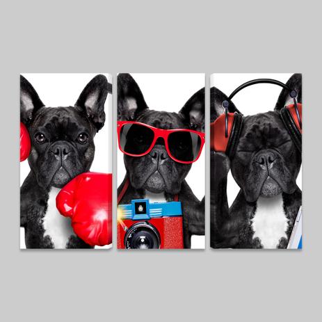 Quadros Cachorro Bulldog Francês Decorativo Sala 3 Telas MD - Bimper Menor preço em Quadros Cachorro Bulldog Francês Decorativo Sala 3 Telas MD - Bimper