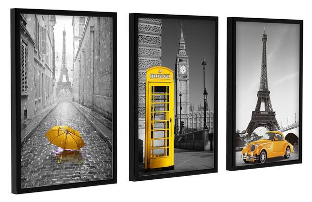 Quadros Decorativos Sala Paisagens Com Detalhes Amarelo Paris Londres Big Ben - Tendecor Menor preço em Quadros Decorativos Sala Paisagens Com Detalhes Amarelo Paris Londres Big Ben - Tendecor