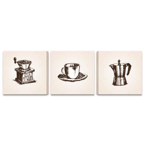 Quadros Detalhes do Café Decorativo Para Cozinha 3 Telas PQ - Bimper Menor preço em Quadros Detalhes do Café Decorativo Para Cozinha 3 Telas PQ - Bimper