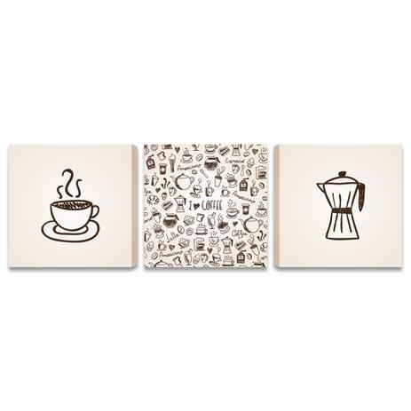 Quadros Grandes Café Love Cozinha Loja 3 Telas Tecido GD - Bimper Menor preço em Quadros Grandes Café Love Cozinha Loja 3 Telas Tecido GD - Bimper
