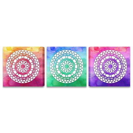 Quadros Mandalas Exotéricas Kit 3 Telas Sala Quarto Luxo MD - Bimper Menor preço em Quadros Mandalas Exotéricas Kit 3 Telas Sala Quarto Luxo MD - Bimper