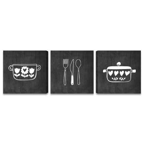 Quadros Para Cozinha Amor Utensílios Preto 3 Telas MD - Bimper Menor preço em Quadros Para Cozinha Amor Utensílios Preto 3 Telas MD - Bimper