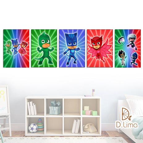 Quadros PJ Masks kit 5 peças 20x30cm Decoração Menino Gato Lagartixo Corujita - D.Lima produtos Menor preço em Quadros PJ Masks kit 5 peças 20x30cm Decoração Menino Gato Lagartixo Corujita - D.Lima produtos