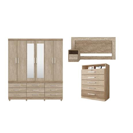 Quarto Casal Guarda Roupa Canadá cômoda Triunfo e Cabeceira London Nogal Demóbile - Demobile Menor preço em Quarto Casal Guarda Roupa Canadá cômoda Triunfo e Cabeceira London Nogal Demóbile - Demobile