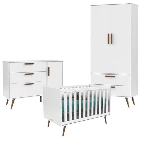 Quarto de Bebê 2 Portas com Cômoda 1 Porta Retro Branco Acetinado Eco Wood - Matic - Matic Moveis Menor preço em Quarto de Bebê 2 Portas com Cômoda 1 Porta Retro Branco Acetinado Eco Wood - Matic - Matic Moveis