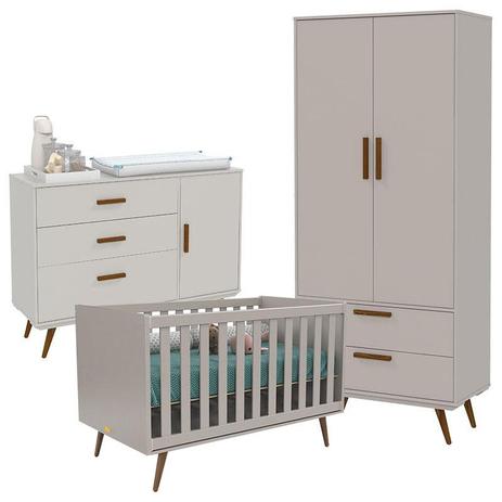 Quarto de Bebê 2 Portas com Cômoda 1 Porta Retro Cinza Eco Wood - Matic - Matic moveis Menor preço em Quarto de Bebê 2 Portas com Cômoda 1 Porta Retro Cinza Eco Wood - Matic - Matic moveis