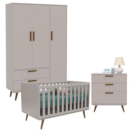 Quarto de Bebê 3 Portas com Cômoda 3 Gavetas Retro Cinza Eco Wood - Matic - Matic moveis Menor preço em Quarto de Bebê 3 Portas com Cômoda 3 Gavetas Retro Cinza Eco Wood - Matic - Matic moveis