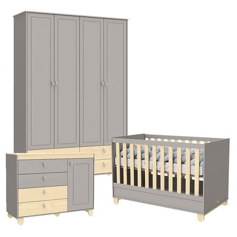 Quarto de Bebê 4 Portas Cômoda com Porta Rope Cinza Natural - Matic - Matic moveis Menor preço em Quarto de Bebê 4 Portas Cômoda com Porta Rope Cinza Natural - Matic - Matic moveis