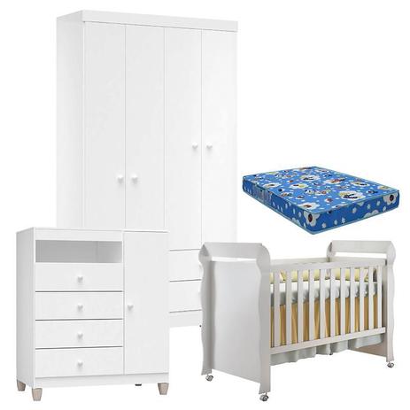Quarto de Bebê 4 Portas Ternura Baby com Berço Mirelle Branco Brilho com  Colchão - Incorplac - Quarto de Bebê Completo - Magazine Luiza