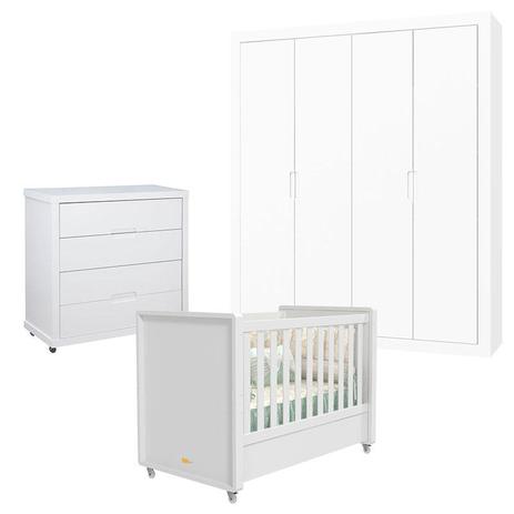 Quarto de Bebê 4 Portas Tutto New com Cômoda Gaveteiro Branco Acetinado - Matic - Matic moveis Menor preço em Quarto de Bebê 4 Portas Tutto New com Cômoda Gaveteiro Branco Acetinado - Matic - Matic moveis
