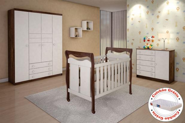 Quarto de Bebê Amadeirado-Berço (e Colchão)-Cômoda 5 gavetas-Guarda-roupas 4 portas Tiago Tigus Baby Menor preço em Quarto de Bebê Amadeirado-Berço (e Colchão)-Cômoda 5 gavetas-Guarda-roupas 4 portas Tiago Tigus Baby