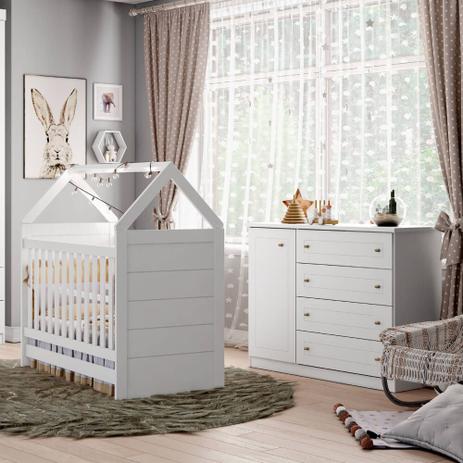 Quarto de Bebê Americano Berço Mini Cama e Cômoda 4 Gavetas - Branco - Henn Menor preço em Quarto de Bebê Americano Berço Mini Cama e Cômoda 4 Gavetas - Branco - Henn