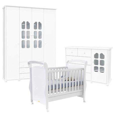 Quarto de Bebê Amore 4 Portas com Berço Fratelli Branco Acetinado Matic - Matic moveis Menor preço em Quarto de Bebê Amore 4 Portas com Berço Fratelli Branco Acetinado Matic - Matic moveis