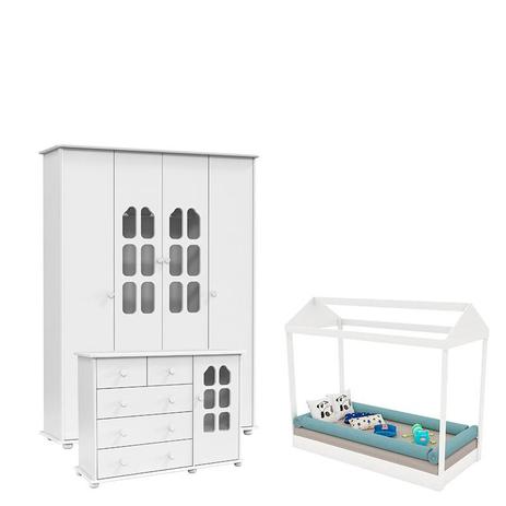 Quarto de Bebê Amore 4 Portas com Cama Montessoriana Branco Brilho Matic - Matic moveis Menor preço em Quarto de Bebê Amore 4 Portas com Cama Montessoriana Branco Brilho Matic - Matic moveis