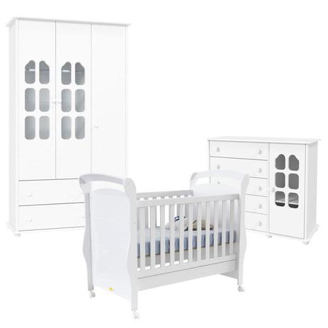 Quarto de Bebê Amore Slim 3 Portas com Berço Fratelli Branco Acetinado Matic - Matic moveis Menor preço em Quarto de Bebê Amore Slim 3 Portas com Berço Fratelli Branco Acetinado Matic - Matic moveis