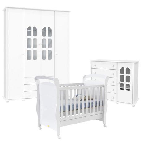 Quarto de Bebê Amore Slim 4 Portas com Berço Fratelli Branco Acetinado Matic - Matic moveis Menor preço em Quarto de Bebê Amore Slim 4 Portas com Berço Fratelli Branco Acetinado Matic - Matic moveis