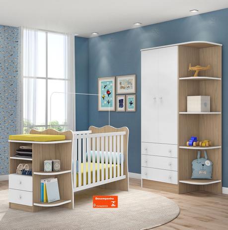Quarto de Bebê Completo 2 Peças Doce Sonho QMovi Berço Cantoneira e Guarda-Roupas Carvalho Branco é boa?
