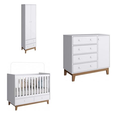 Quarto de Bebê Completo com Berço, Cômoda e Guarda Roupa Bob Espresso Móveis Branco Menor preço em Quarto de Bebê Completo com Berço, Cômoda e Guarda Roupa Bob Espresso Móveis Branco