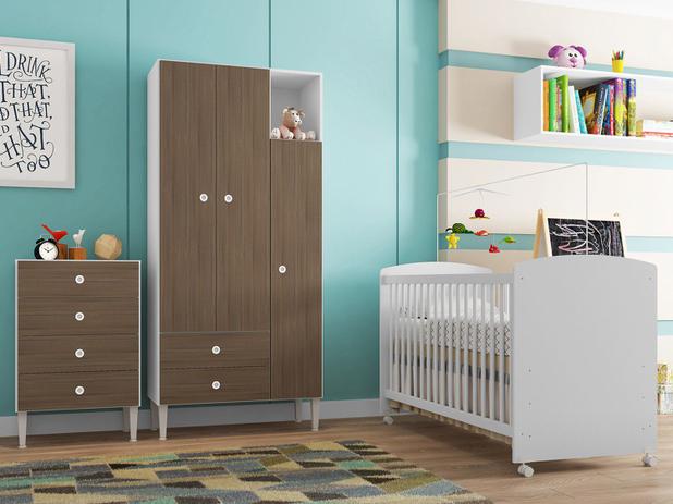Quarto de Bebê Completo com Berço Guarda-Roupa - e Cômoda Art In Móveis Aconchego Menor preço em Quarto de Bebê Completo com Berço Guarda-Roupa - e Cômoda Art In Móveis Aconchego