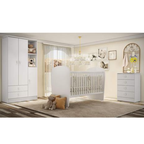 Quarto de Bebê Completo Pimpolho com Guarda Roupa 3 Portas, Cômoda e Berço Siena Móveis Branco Menor preço em Quarto de Bebê Completo Pimpolho com Guarda Roupa 3 Portas, Cômoda e Berço Siena Móveis Branco