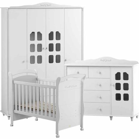 Quarto de Bebê Completo Provence 4 Portas Branco Acetinado - Matic - Matic moveis Menor preço em Quarto de Bebê Completo Provence 4 Portas Branco Acetinado - Matic - Matic moveis