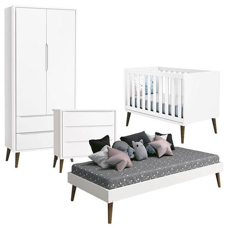 Quarto de Bebê Completo Theo Branco Acetinado - Reller Menor preço em Quarto de Bebê Completo Theo Branco Acetinado - Reller