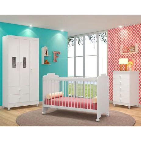Quarto de Bebê Completo Vitória e Berço Ternura Branco - PN Baby Menor preço em Quarto de Bebê Completo Vitória e Berço Ternura Branco - PN Baby