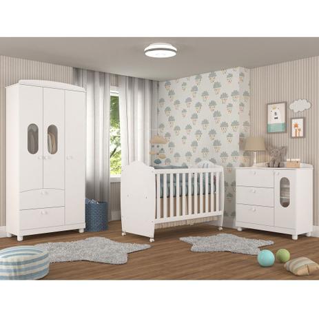 Quarto de Bebê Decorado com Guarda Roupa 3 Portas, Cômoda Infantil 3 Gavetas Fofura e Berço Mini Cama Chamego Permobili Branco Menor preço em Quarto de Bebê Decorado com Guarda Roupa 3 Portas, Cômoda Infantil 3 Gavetas Fofura e Berço Mini Cama Chamego Permobili Branco