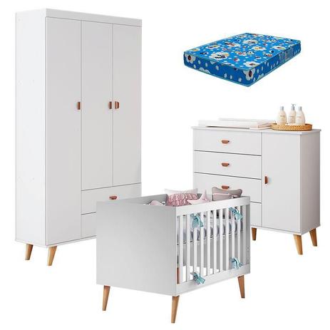 Quarto de Bebê Duda com Berço Americano Ludmila Branco Acetinado Bétula e Colchão Ortobom - Carolina - Carolina Baby Menor preço em Quarto de Bebê Duda com Berço Americano Ludmila Branco Acetinado Bétula e Colchão Ortobom - Carolina - Carolina Baby