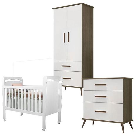 Quarto de Bebê Gabi Retro 2 Portas com Berço Americano Nanda Branco Acetinado Carvalho Nice - Phoenix - Phoenix baby Menor preço em Quarto de Bebê Gabi Retro 2 Portas com Berço Americano Nanda Branco Acetinado Carvalho Nice - Phoenix - Phoenix baby