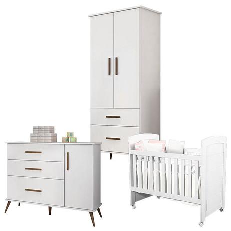 Quarto de Bebê Gabi Retro 2 Portas Cômoda com Porta e Berço Cléo Branco Acetinado - Phoenix - Phoenix baby Menor preço em Quarto de Bebê Gabi Retro 2 Portas Cômoda com Porta e Berço Cléo Branco Acetinado - Phoenix - Phoenix baby