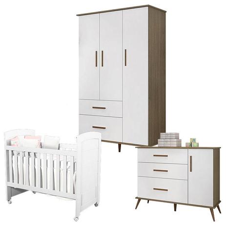 Quarto de Bebê Gabi Retro 3 Portas Cômoda com Porta Branco Acetinado Carvalho Nice com Berço Americano Cléo - Phoenix - Phoenix baby Menor preço em Quarto de Bebê Gabi Retro 3 Portas Cômoda com Porta Branco Acetinado Carvalho Nice com Berço Americano Cléo - Phoenix - Phoenix baby