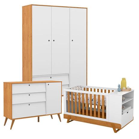Menor preço em Quarto de Bebê Gold 3 Portas com Berço Multifuncional Bkids Freijó Branco Eco Wood  Matic - Matic Moveis