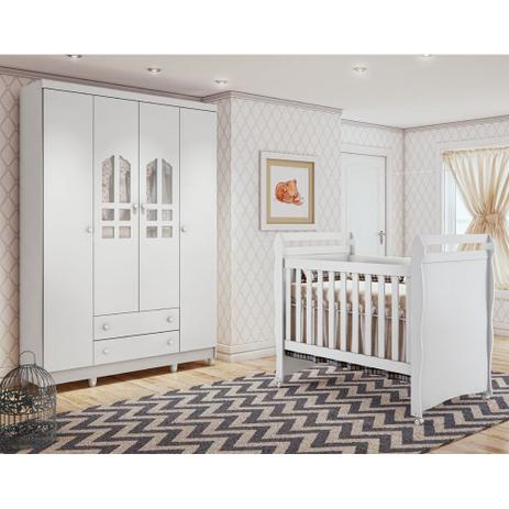 Quarto de Bebê Guarda Roupa 4 Portas Selena Lc e Berço Mini Cama Mirelle Carolina Baby Branco Menor preço em Quarto de Bebê Guarda Roupa 4 Portas Selena Lc e Berço Mini Cama Mirelle Carolina Baby Branco