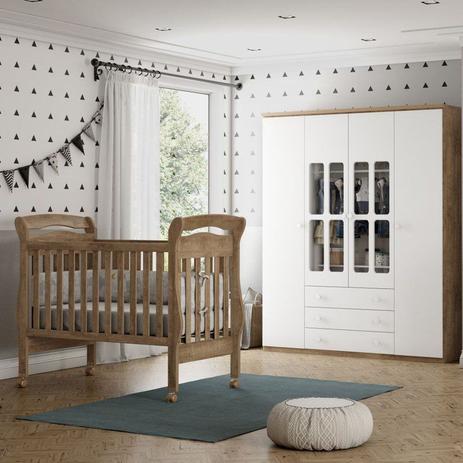 Menor preço em Quarto de Bebê Guarda Roupa Delicato e Berço Bambini Branco/Teka - Matic