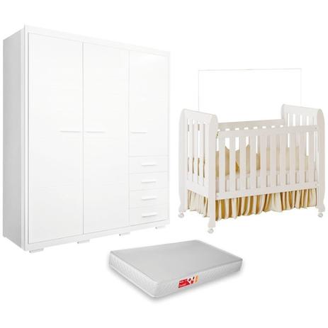 Quarto de Bebê Guarda Roupa Ludimila e Berço Lollipop com Colchão Branco - Phoenix Menor preço em Quarto de Bebê Guarda Roupa Ludimila e Berço Lollipop com Colchão Branco - Phoenix