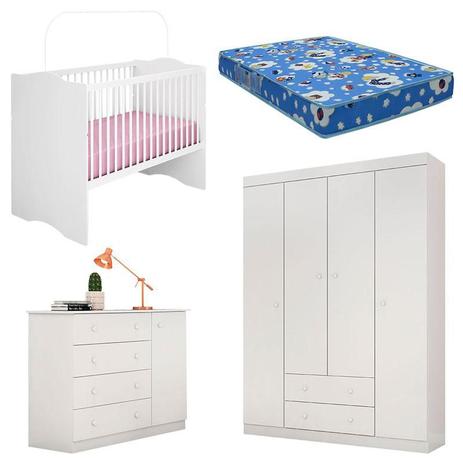 Quarto de Bebê Helena com Berço Alegria Branco Brilho com Colchão para Berço Phisical 70x130 - Phoenix - Phoenix Baby Menor preço em Quarto de Bebê Helena com Berço Alegria Branco Brilho com Colchão para Berço Phisical 70x130 - Phoenix - Phoenix Baby