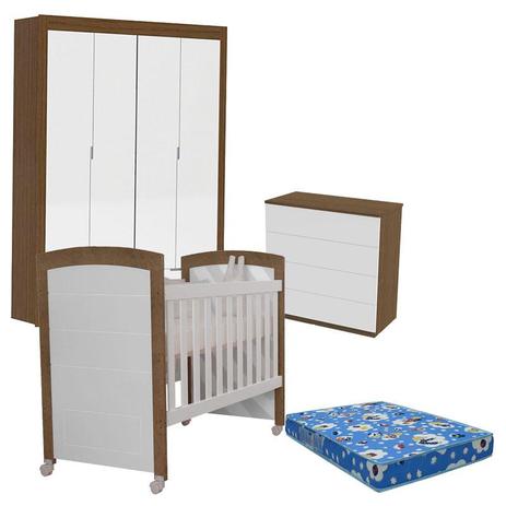 Quarto de Bebê Laís com Berço Cléo Branco Acetinado Amadeirado com Colchão Phisical Carolina Móveis - Carolina baby Menor preço em Quarto de Bebê Laís com Berço Cléo Branco Acetinado Amadeirado com Colchão Phisical Carolina Móveis - Carolina baby