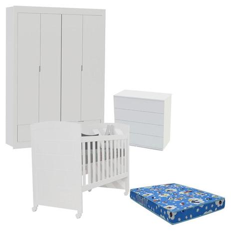 Quarto de Bebê Laís com Berço Cléo Branco Acetinado com Colchão Phisical Carolina Móveis - Carolina baby Menor preço em Quarto de Bebê Laís com Berço Cléo Branco Acetinado com Colchão Phisical Carolina Móveis - Carolina baby