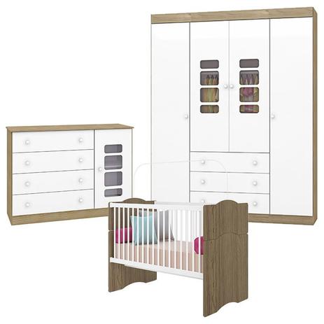 Quarto de Bebê Lis com Berço Americano Alegria Branco Brilho Wengue - Canaã - Canaa baby Menor preço em Quarto de Bebê Lis com Berço Americano Alegria Branco Brilho Wengue - Canaã - Canaa baby