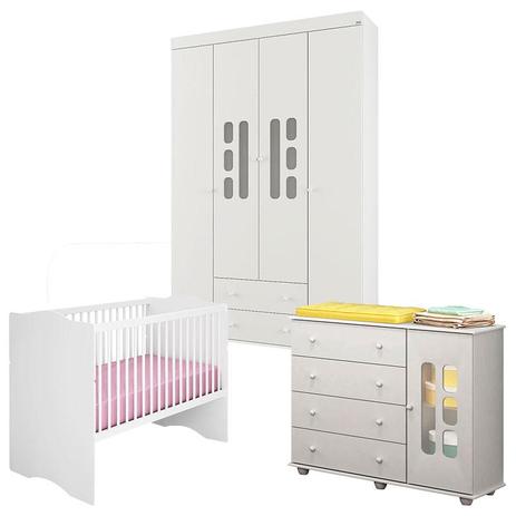 Quarto de Bebê Lívia 4 Portas com Berço Alegria Branco Brilho Canaã - Canaa baby Menor preço em Quarto de Bebê Lívia 4 Portas com Berço Alegria Branco Brilho Canaã - Canaa baby