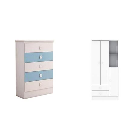 Quarto de Bebê MadeiraMadeira com Guarda Roupa 3 Portas e Cômoda 5 Gavetas 376994 Branco/Azul - Móveis percasa Menor preço em Quarto de Bebê MadeiraMadeira com Guarda Roupa 3 Portas e Cômoda 5 Gavetas 376994 Branco/Azul - Móveis percasa