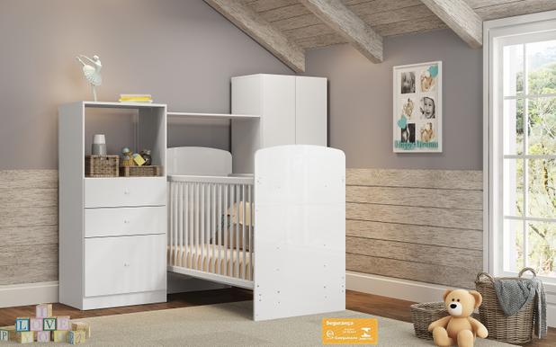 Quarto de Bebê Multimóveis Compacto Golfinho Branco com Berço e Roupeiro Cômoda Menor preço em Quarto de Bebê Multimóveis Compacto Golfinho Branco com Berço e Roupeiro Cômoda